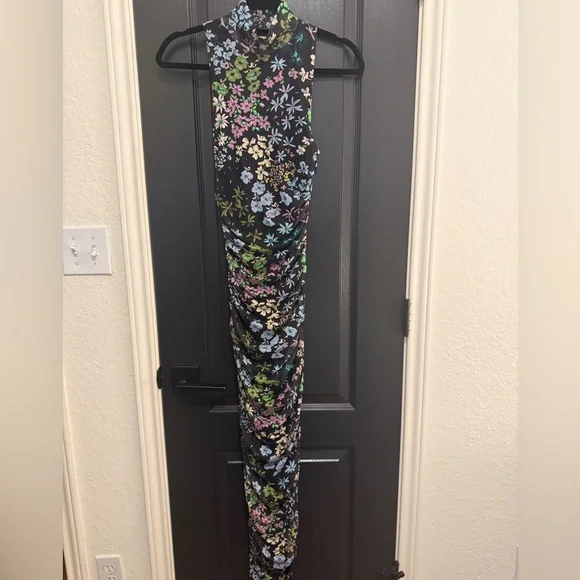 AFRM Los Angeles Sonia Ruched Floral Dress | Black | Small - Picture 4 of 6